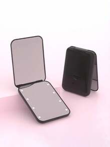 1pc Portable Makeup Mirror Light, Square/Round, Handheld Mini LED Makeup Mirror, Available In White, Black, Pink And Green Colors, Travel, Gift, Portable For Makeup Use, Powered By 2 CR2032 Batteries (Included)