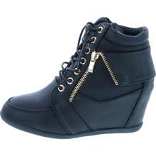 Womens Lace Up Hidden Wedge High Top Fashion Sneakers - 黑色 - 查看 3