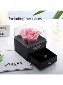 1PC Eternal Rose Gift Box Preserved Red Rose Necklace Box Forever Red Rose With Heart Necklace Real Flower Box For Her On Valentine'S Day Anniversary