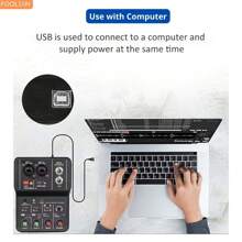 KAILYNIA便攜式2通道專業音頻界面聲卡，附帶迷你USB混音器適用於吉他、錄音室和唱歌 - 黑色 - 查看 6