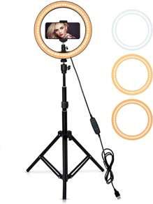 Lampara Aro De Luz Led De 10 Pulgadas Regulable Con Tripie Portátil - Blanco y Negro - Ver 1