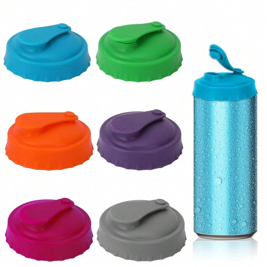1/6 nắp lon nước ngọt bằng silicon có thể tái sử dụng, nắp đậy đồ uống kích thước tiêu chuẩn cho nước ngọt, đồ uống tăng lực, nước trái cây, thích hợp cho cuộc sống hàng ngày và lưu trữ đồ uống tiệc tại nhà - Nhiều màu - Xem 1