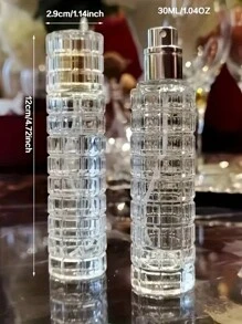 SHEIN X Heather Rae 1Pc Glass Spray Bottle, Exquisite Refillable Perfume Atomizer Empty Spray Bottles 30ml, Travel Cologne Scent Pump Case Bottle Portable (Golden,Silvery)