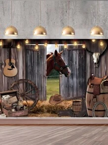 1入組西部牛仔風格農場主題布景布，適用於攝影背景裝飾，生日派對場景佈置，室內/室外牆面裝飾 - A西部牛仔主題背景布003 - 查看 12