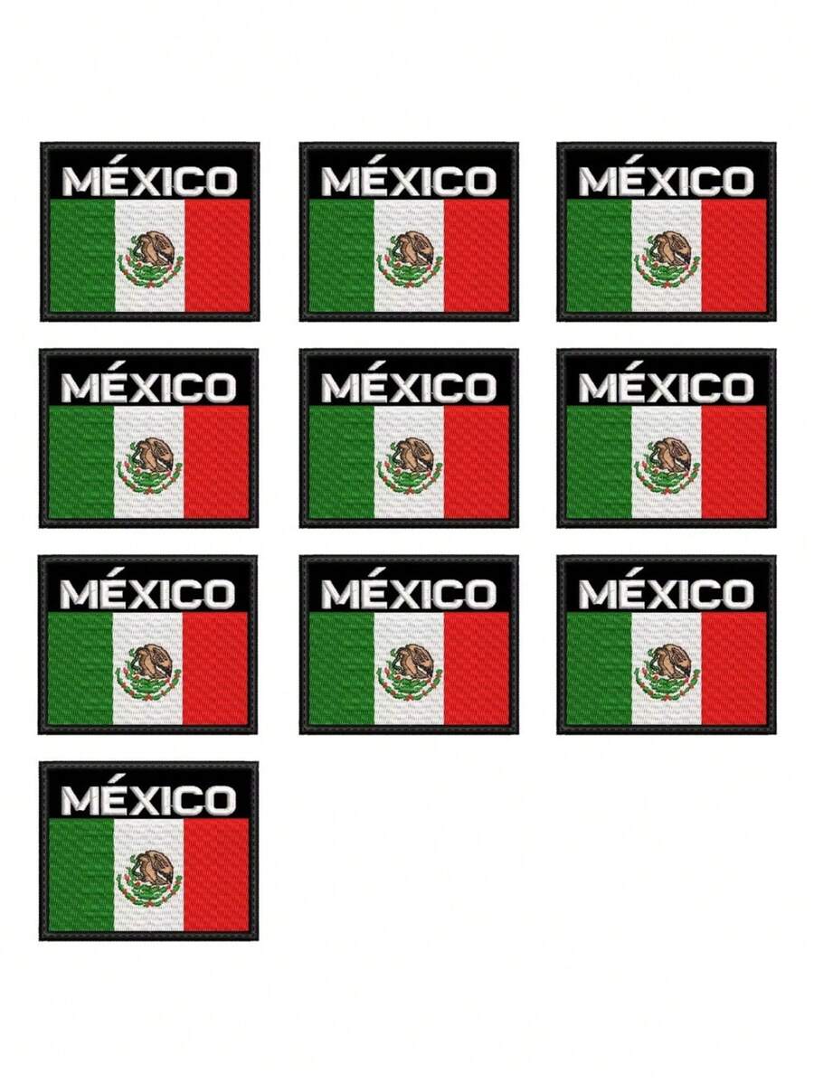 10 Parches Bordados Bandera De Mexico Para Ropa Bricolaje - Multicolor - Ver 1