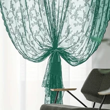 1pc Green Lace Sheer Curtain For Window/Balcony, Country-Style Flower Patterned Drapes As Oasis, Room Divider - Green - View 2