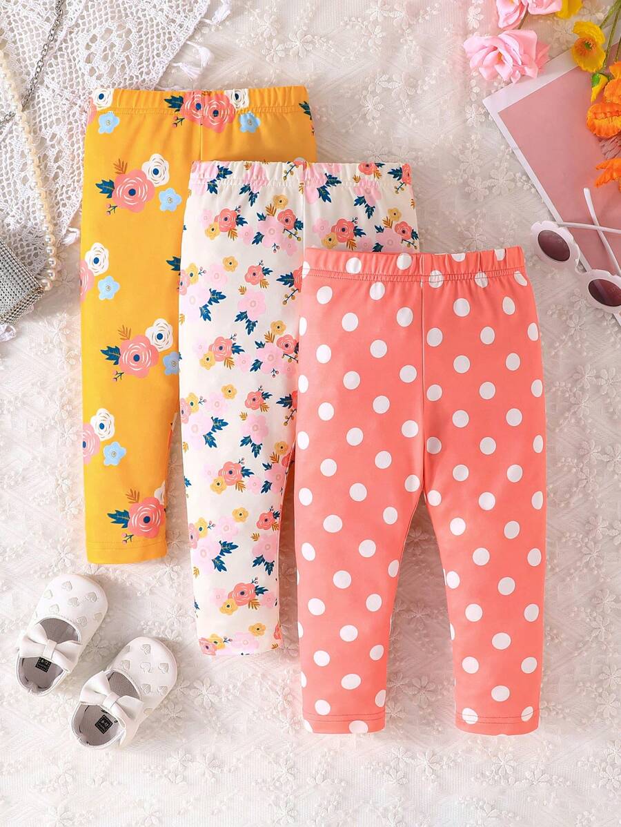 3pcs/Set Cute Baby Girl Sporty Random Print Leggings Set - Multicolor - View 1