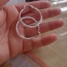 1對銀顏色大圓耳環適合女士婚禮派對首飾類女孩禮物 - 銀色 - 查看 6