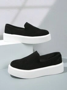 2024 New Velvet Women's Fashion Casual Shoes, Platform Wedge Sneakers, Slip-On Loafers (Please Order One Size Down If You Have Small Feet) - Black - View 5