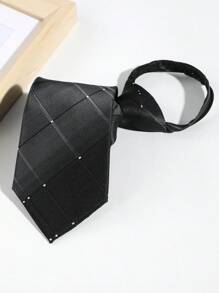 1 件男士休闲渐变条纹格子图案领带，带拉链，适合商务和日常穿着男士领带 - A - 查看 4