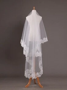 1pc Exquisite Flower Embroidered Bridal Veil Long Veil For Wedding Accessories