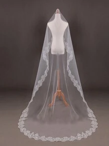 1pc Exquisite Flower Embroidered Bridal Veil Long Veil For Wedding Accessories
