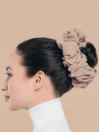 1个超大号浅棕色雪纺发圈，适合女性日常佩戴，发圈配饰，发绳，发圈，马尾辫发圈