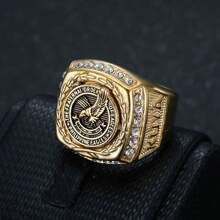 1 pièce Bague pour homme en acier inoxydable haut de gamme plaquée or sous vide avec aigle philippin incrusté de diamants , bijoux en acier inoxydable