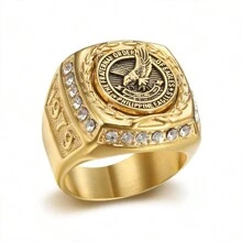 1 pièce Bague pour homme en acier inoxydable haut de gamme plaquée or sous vide avec aigle philippin incrusté de diamants , bijoux en acier inoxydable
