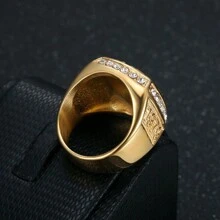 1 pièce Bague pour homme en acier inoxydable haut de gamme plaquée or sous vide avec aigle philippin incrusté de diamants , bijoux en acier inoxydable