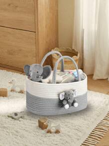 1 Stück Elefant Windel Caddy Organizer Cart Aufbewahrung für Kinderzimmer mit Griff, Baby Shower Korb Geschenk Baby Bad Caddy für Windeln und Feuchttücher, Elefant Korb für Baby Nursery