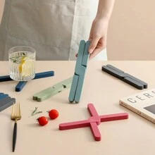 1pc Silicone Heat Resistant Pad Foldable Non-Slip Pot Pan Mat Table Placemat Dish Plate Cross Holder Coaster Kitchen Table Mat Kitchen Items Kitchen Accessories Kitchen Tools - Multicolor - View 8