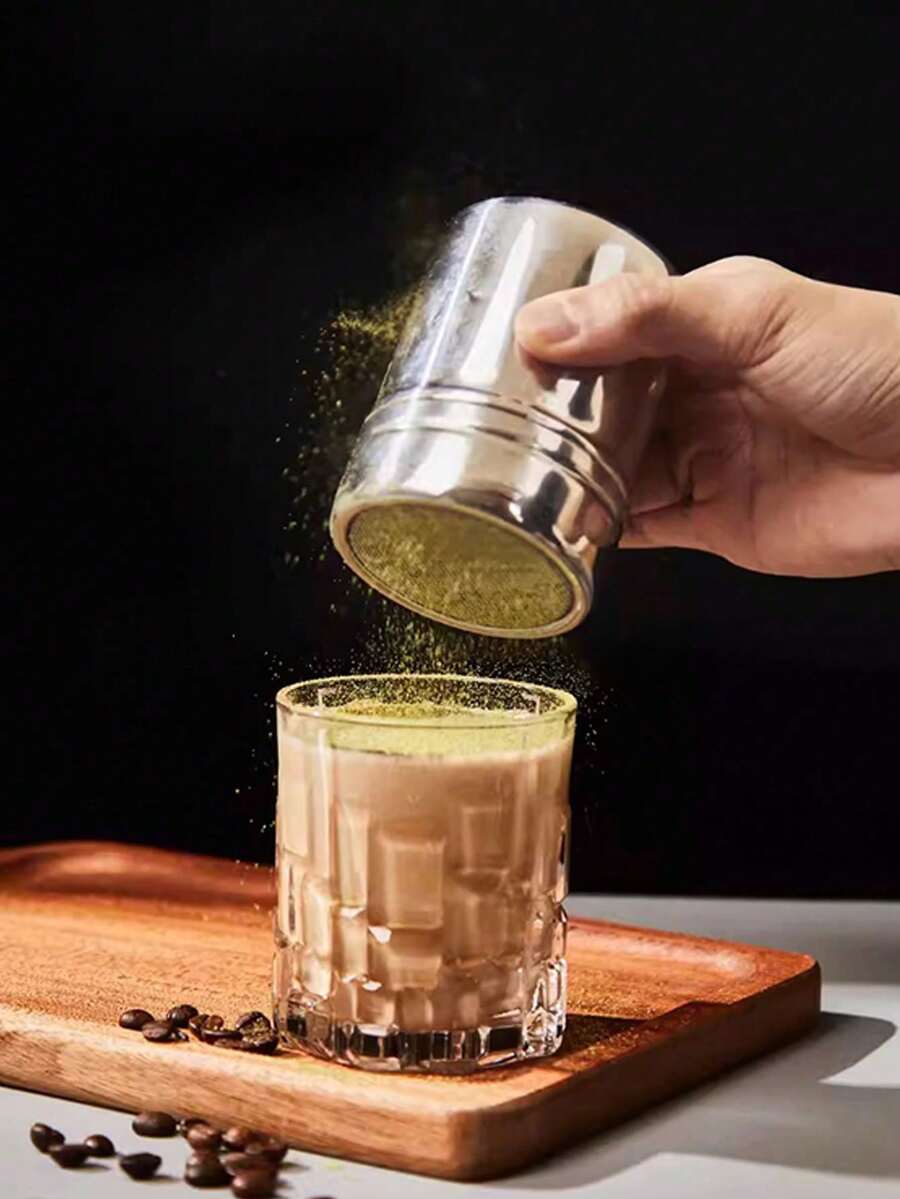 1pc/Stainless Steel Duster, Dusting Tool, Coffee Powder, Matcha Powder, Chocolate Powder Duster, Dusting Jar, Flour Duster, Spice And Seasoning Duster, Can Be Used For Salt, Powdered Sugar, Cocoa Powder, Cinnamon, Pepper, Paprika, Coffee Powder, Flour, Multi-Purpose, Suitable For Kitchen, Restaurant, Barbecue, Baking, RV Use. - Silver - View 1