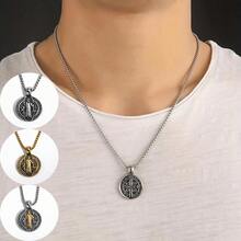 Men's St Benedict Exorcism Medal Stainless Steel Pendant Necklace - Silver - View 1