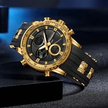 Foxbox 新款兒童太陽能休閒商務多功能手錶，金色錶殼，低調簡約青年手錶 - 黑色 - 查看 3