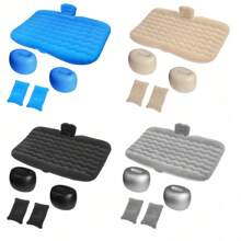 1PC Inflatable Flocking Car Bed Color Random With 1PC Air Pump PVC, Camping And Tour Car Rear Sleeping Mat In Outdoor, Foldable Portable Air Mattress