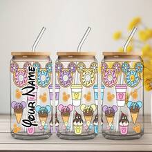1 bình nước 16oz in tên gia đình chuột  có nắp và ống hút tái sử dụng, thích hợp đựng cà phê đá, sinh tố, nước trái cây và trà, lý tưởng để ăn mừng sinh nhật, giáng sinh, lễ phục sinh và lễ tạ ơn - trong suốt - Xem 4
