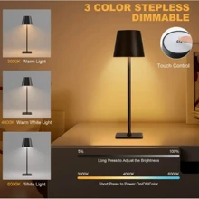 欧式USB充电铁艺三脚架台灯，经典外观设计，3色调光，灯光均匀，舒适柔和，适用于卧室小夜灯、书房、客厅、餐厅酒吧装饰等。 - 黑色 - 查看 2