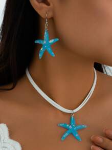 3 cái/bộ Bộ bông tai và vòng cổ có mặt dây chuyền sao biển theo phong cách thời trang đi biển, lý tưởng cho phụ nữ mặc hàng ngày, kỳ nghỉ ở bãi biển, trang trí tiệc, quà tặng bộ trang sức mùa hè sáng tạo - trắng - Xem 3