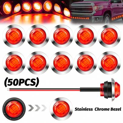 50pcs LED Side Marker Light3/4' LED Signalling Lights 12V Minivan Side Lights Indicating Safety Lights USA