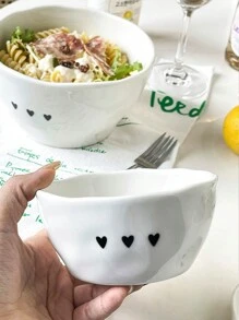 1 set de vaisselle blanc en forme de cœur, ensemble de bol, assiette, cuillère, tasse et baguettes en céramique de haute qualité simple et design haut de gamme. Ensemble de vaisselle créative et de haute qualité, idéal comme fournitures scolaires ou cadeau. - Vaisselle série White Love - Voir 4