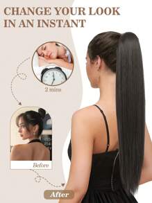 Drawstring Long Straight Synthetic Hair Extension Ponytail, Natural Soft Clip-In Hair Piece - Light Brown With Ash Brown Highlights - Brown Highlight - View 7