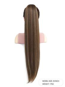 Drawstring Long Straight Synthetic Hair Extension Ponytail, Natural Soft Clip-In Hair Piece - Light Brown With Ash Brown Highlights - Brown Highlight - View 8