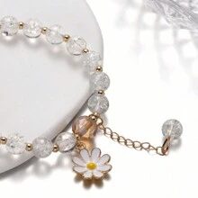 Bracelet That Will Bring Good Luck   Summer Style Cracked Glass Beaded Daisy Pendant Bracelet Elastic Hand String For Women - Multicolor - View 4