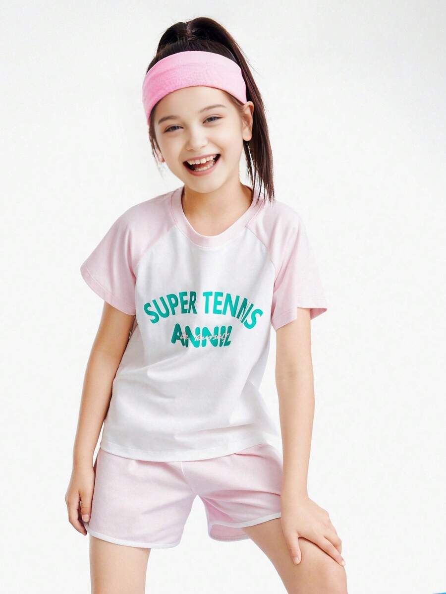 Annil Tween Girl Quick Dry Sports Set In Blue, Summer - Baby Pink - View 1