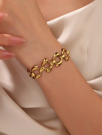 1入女士時尚不鏽鋼手鍊，金色水滴形狀鍊式手鍊珠寶