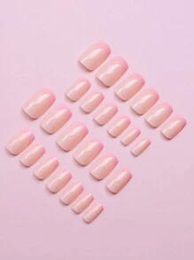 240 piezas Uñas cortas de color rosa y blanco estilo francés con forma de almendra mediana, cuadrada o puntiaguda con cara brillante (rojas, negras, azul claro, azules, blancas). Juego de uñas falsas con forma de almendra, prensadas y acrílicas para niñas jóvenes. - Multicolor - Ver 5
