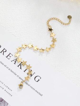 1pc Fashionable Retro Stainless Steel Star Chain Bracelet