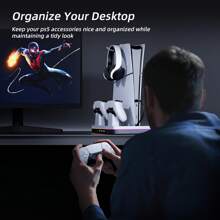 Cooling Station For PS5 Slim Console (Disc & Digital), Mytrix PS5 Slim Stand With Fast Controller Charging Station, Controller Charger, 3 Speeds Cooling Fan, Headset Holder, RGB Lights & 3 USB Portsusb Multi Port Charging Station,Ps5 Digital Slim Cooling Stand,Ps5 Cooler - White - View 7