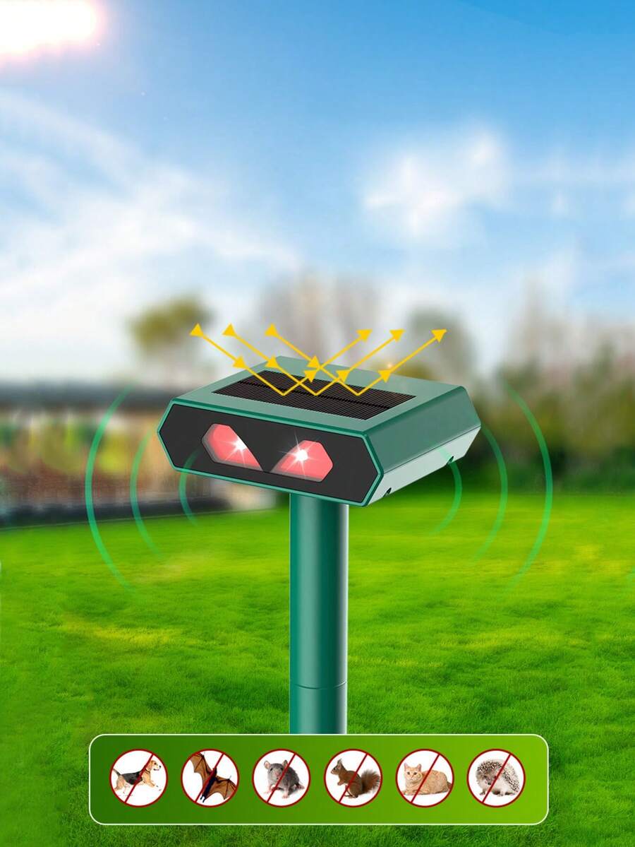 1入組閃光動物驅趕器，戶外太陽能超聲波防蟲驅鼠器，可驅趕老鼠、松鼠、鹿、浣熊、臭鼬、兔子、狗、貓 - 動物驅逐器A款 - 查看 1