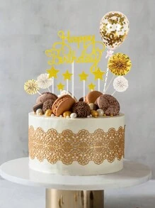 10 件闪亮生日快乐蛋糕装饰 - 生日派对和婚礼甜点的闪亮甜点装饰，双面蛋糕装饰旗，生日甜点装饰 - 彩色 - 查看 2