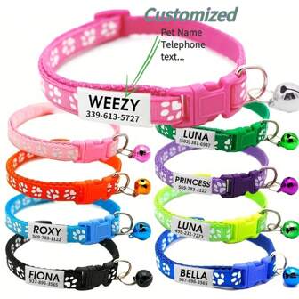DIY Personalized Soft And Safe Cat Collar With Bell And Adjustable Shiny Tag, Adjustable Basic Collar, Suitable For Small And Medium Sized Dogs, Cats, Kittens, And Puppies With Buckle Ornamental Collar Ideal Gifts For Him Her, Family, Friends, Pet Lovers, Pet For Anniversaries, For Birthdays, For Christmas, For Housewarming, For Fall/Autumn/Winter