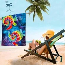1 pezzo Asciugamano da spiaggia ad asciugatura rapida con stampa di tartaruga marina e cielo stellato, per feste in spiaggia e piscina - accessorio da spiaggia per vacanze, telo da spiaggia e asciugamano da piscina per viaggi estivi, vacanze, decorazione bagno, articoli essenziali da spiaggia
