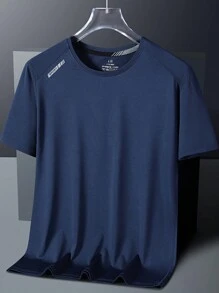 Camiseta de estilo novio para hombres de secado rápido, camiseta deportiva de manga corta de seda de hielo y cuello redondo elástico y absorbente del sudor, 1 pieza, ideal para entrenamiento físico, correr, ropa de secado rápido