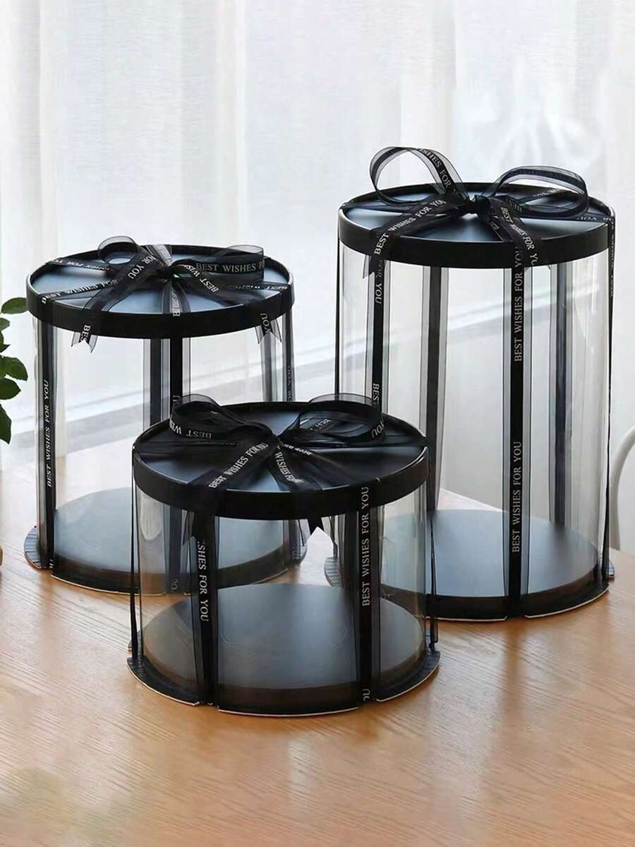 1入組黑色圓形高透明蛋糕盒,禮品包裝盒,生日蛋糕盒,適用於有長裝飾的蛋糕、糕點、巧克力、餅乾、派餅,生日派對容器,婚禮、情人節禮物袋,廚房派對用品 - 彩色 - 查看 1
