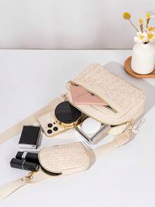 1pc Girl's Mini Wavy Pattern Embossed Letter Bag, Mobile Phone Bag Coin Purse - Apricot - View 7