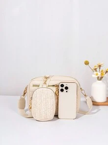 1pc Girl's Mini Wavy Pattern Embossed Letter Bag, Mobile Phone Bag Coin Purse - Apricot - View 5