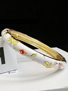 1 pieza Pulsera bohemia nueva y elegante estilo con esmalte champlevé chapado en oro y patrón floral, adecuada como joyería para mujeres y niñas