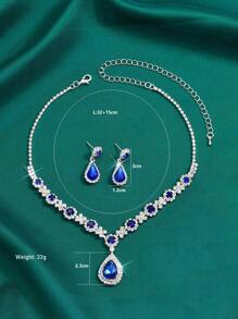 时尚婚礼珠宝套装，项链和耳环，泪珠形，蓝色和红色，套装 - 907紅色耳環項鍊 - 查看 11