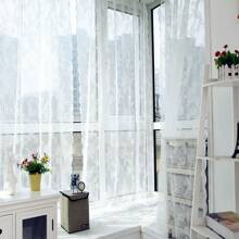 1 pieza de cortinas de encaje transparente, cortinas de encaje floral, cortinas de encaje floral de moda antigua para la sala de estar, paneles de cortinas victorianas con bolsillo para la varilla - Blanco - Ver 10